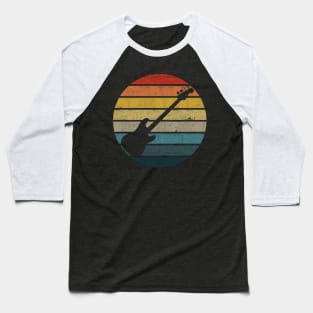 Bass guitar Silhouette On A Distressed Retro Sunset print Baseball T-Shirt